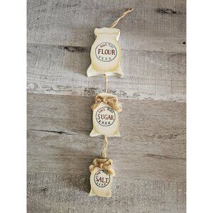 Vtg Decorative Wooden Kitchen Wall Hanging "Flour, Sugar, Salt" 14" Country G21b